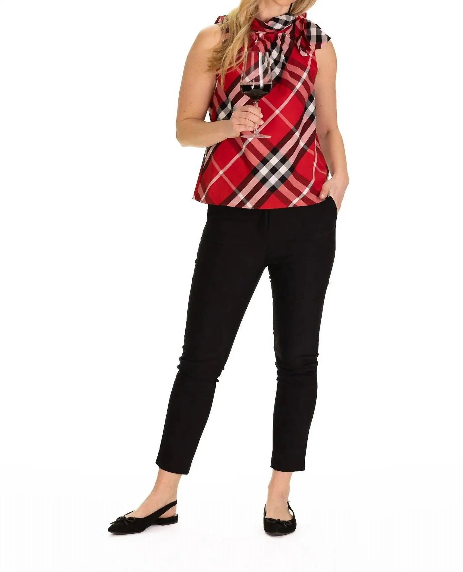 Amelia Sleeveless Top In Red Plaid
